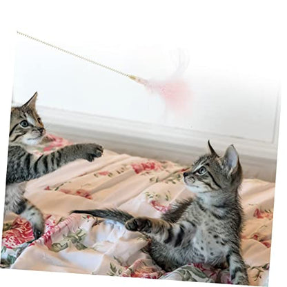 POPETPOP Cat Toy Feather Teaser Rod with Collar Kitten Teaser Toy for Indoor Play Exercise
