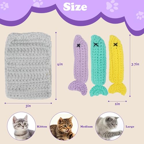 Halloween Crochet Catnip Toys Sardine Fish Tin Cat Toy, Halloween Cat Toy Yarn Fish for Cats Safe Teeth Cleaning Toy for Indoor Exercise, Interactive Cat Kicker Kitty Gifts for Cat Lover