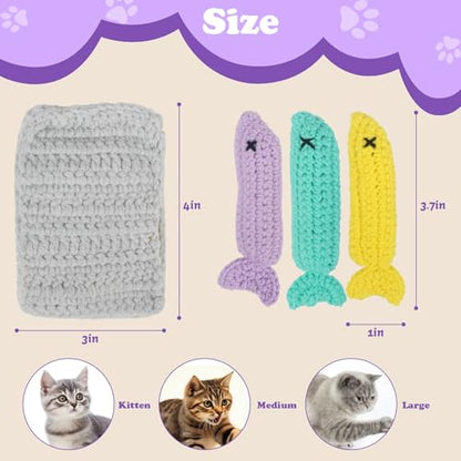 Halloween Crochet Catnip Toys Sardine Fish Tin Cat Toy, Halloween Cat Toy Yarn Fish for Cats Safe Teeth Cleaning Toy for Indoor Exercise, Interactive Cat Kicker Kitty Gifts for Cat Lover