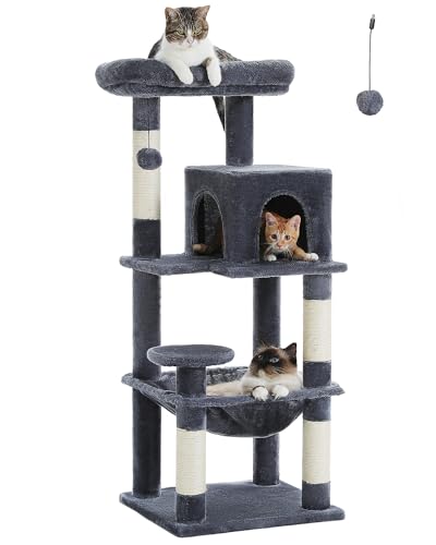 MUTTROS Cat Tree for Indoor Cats, 45.7" Multi-Level Cat Tower with Large Metal Frame Hammock, Cat Condo with 4 Scratching Posts and Top Perch for Small Medium Cat, Dark Grey - color: Dark Gray, size: 45.7in