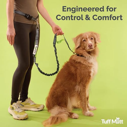Tuff Mutt Hands Free Dog Leash for Walking Running Hiking, Waist Leash with Bungee, Adjustable Belt, Reflective Double Handle Design for Large Medium Dogs - color: Gray