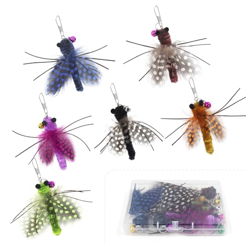 Insect Cat Toys with Feather - 6 Pieces Cat Insect Feather Toy Refills, Teaser Wand Attachments, Interactive Toys for Indoor Cats Kittens - size: Feather Wings
