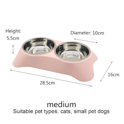 Double Dog Bowl, Stainless Steel Double Bowl, Anti-Slip, Anti-Spill and Removable(Pink-Medium)