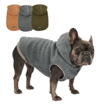 Tuff Pupper Fleece Dog Hoodie Sweater | Teddy Sherpa Outer & Soft Polar Fleece Lining | Adjustable Fit Winter Coat with Hood, Leash Hole, Ribbed Cuffs | for Small Medium Large XL XXL Dogs (Grey, S) - color: Grey, size: 15-25 lbs (Small)