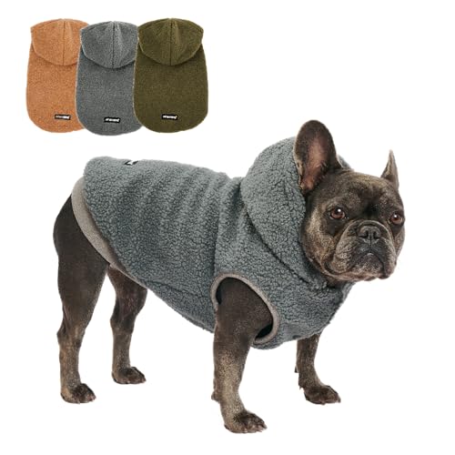 Tuff Pupper Fleece Dog Hoodie Sweater | Teddy Sherpa Outer & Soft Polar Fleece Lining | Adjustable Fit Winter Coat with Hood, Leash Hole, Ribbed Cuffs | for Small Medium Large XL XXL Dogs (Grey, S) - color: Grey, size: 15-25 lbs (Small)