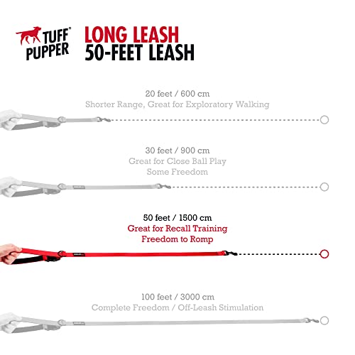 Tuff Pupper Heavy Duty Long Dog Leash | 50 Foot | Buckle Handle | High Visibility Nylon Webbing | Rust Resistant Swivel Clip - size: 50 Foot