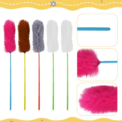 Larrel 5PCS Interactive Cat Wand Toys, Fur Cat Toys, Soft Kitten Teaser Sticks for Indoor Cats, Fur Cats Teaser Wand Set for Playing, Chasing and Exercise Needs (13 Inch Long)