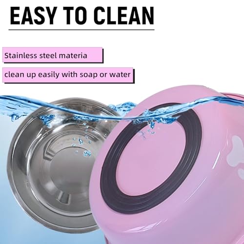 kathson 2 Pack Stainless Steel Dog Bowls,6" Spill Proof Metal Dog Food Bowls,Nonslip Rubber Bottom Pet Food and Water Bowl Set,Puppy Dishes Feeder for Medium Small Dogs,Pink - color: Pink, size: 2.5cups