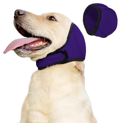 JOHNBOLIN Dog Ear Muffs & No Shake Ear Wrap for Hematoma, Bathing, Drying & Noise Anxiety Relief - Elastic Waterproof Ear Protector with Calming Hoodie Design for Grooming (Purple, S) - color: Purple, size: Small(Head Circle:10"-15")