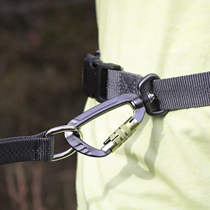 Tuff Mutt Hands-Free Waist Leash for Dog Walking, Running and Hiking, Carabiner Clip, Adjustable Belt with Double Handle, Reflective Bungee Design for Large & Medium Dogs - color: Carabiner/Green
