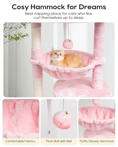 SYANDLVY Small Cat Tree for Indoor Cats, Cat Tower with Scratching Post, Modern Cat House with Padded Perch, Kittens Condo with Cradle, Cat Cave, Pink - color: Pink