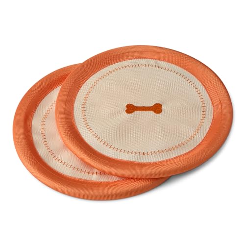 Amazon Basics Dog Flying Disc, Interactive Dog Toys for Fetch, Durable Water Floating, Soft Flexible Design, 2-Pack, 9.53 Inch, Beige/Orange - size: 2 Pack