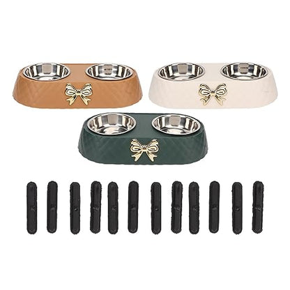 Stainless Steel Double Pet Bowls with Bowknot Decor Holder, Prevent Slip Cat and Dog Food Water Bowls, Cat Food Bowl Elevated, Dog Bowls Elevated, Cat Food and Water Bowl Set(Dark Green) - color: Dark Green