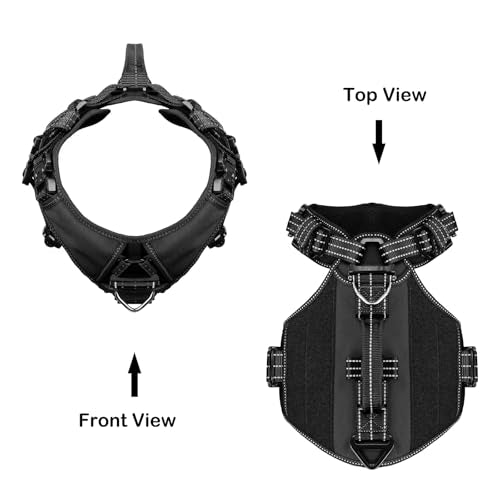 ICEFANG GN8 Tactical Dog Harness with 4X Metal Buckles for Large Sized Dogs,Reflective in Training Walking K9 Vest,No-Pull Front Leash Clip,Adjustable Pet Harness (Black, Large (Pack of 1)) - color: Black, size: Large (Pack of 1)