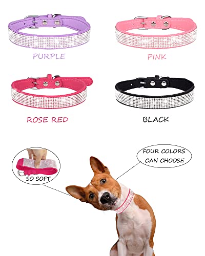Dog Collar for Small Dogs, Adjustable Leather Suede Bling Dog Collars，Black Dog Collar Cat Collar, Rhinestone Dog Collar (XS, Black) - color: black, size: XS