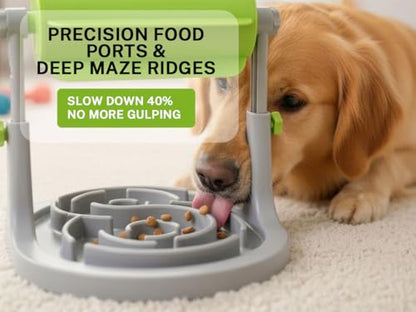 Interactive Dog & Cat Food Puzzle Toy - Treat Boredom Dispensing Slow Feeder - Anxiety IQ Training in Smart Feeding and Adjustable Height for Small/Medium Dogs - color: Green Puzzle Feeder
