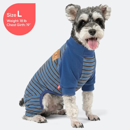 KYEESE Dog Pajamas, Soft Dog Pajamas for Small Dogs Boy Girl, Comfy Dogs PJS Lightweight Onesie Clothes, Stretchy Jammies Pet Sleepwear, Pet Jumpsuit Outfit, Blue Striped, L - color: 02# Blue Striped, size: Large (15-22lbs)