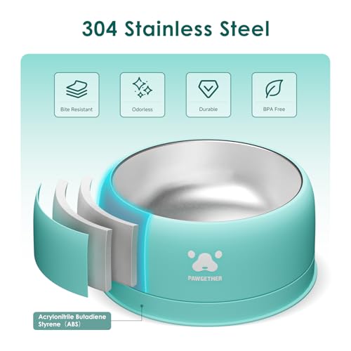 PAWGETHER® Stainless Steel Dog Bowls, Dog Food Water Bowl with Non-Slip Base Two-Piece Design Easy Clean Dishwasher Safe Mint Green 34oz + 12oz - color: Mint Green (34oz + 12oz)