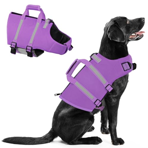 Queenmore XS Dog Life Jacket, Dog Life Vest for Swimming, Life Jackets for Small Dogs, Small Doggie Life Vest for Swimming, Adjustable Pet Life Vest for Boating, Cat Lifevest (Purple, XS) - color: Purple, size: X-Small