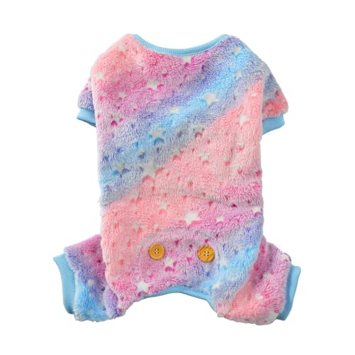 Plush Dog Pajamas Glow in The Dark Dog Jumpsuit 4 Legged Onesie for Small Medium Dog Cat, Pink Star XS - color: Pink Star, size: X-Small
