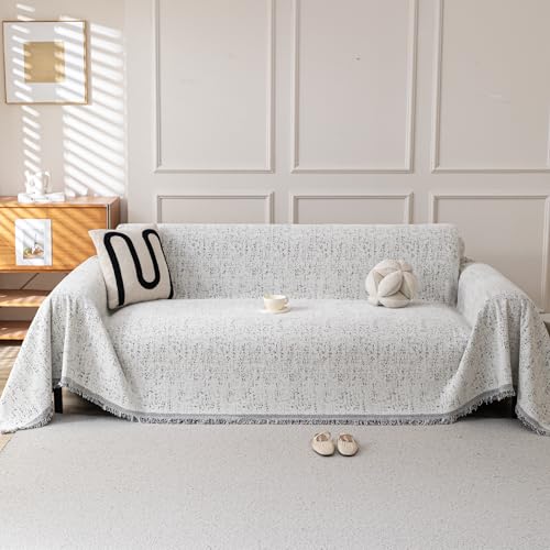 Couch Cover for Dogs, Boho Sofa Covers for 3 Cushion Couch, Chenille Slipcover for Pets Washable, L-Shape Sectional Couch Loveseat Cover Soft Throw Blankets with Tassels(71x102,Speckled Grey) - color: Speckled Grey, size: 71*102 inch