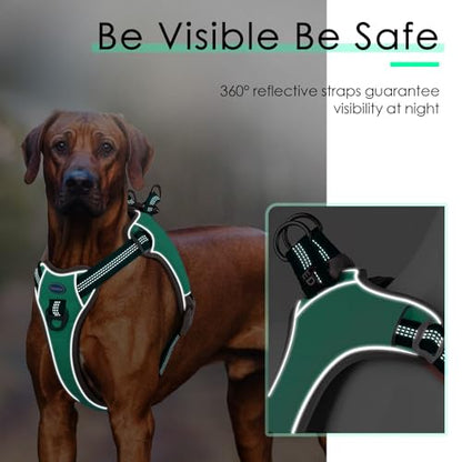 ThinkPet No-Pull Harness, Escape Proof Step-in Reflective Dog Vest Adjustable Breathable Halter Harness with Back/Front Clip for Better Control - color: Dark Green, size: Small