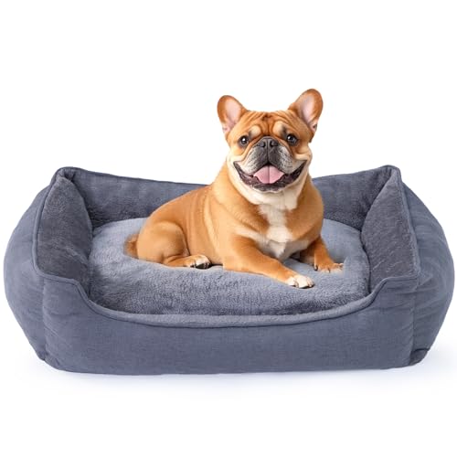 Rectangle Dog Bed for Medium Size Dog with Removable Washable Cover Pet Bed with Bolster Sides Non-Slip Bottom Pet Sofa Waterproof Lining Durable Pet Cuddler, Dark Grey, 29x 23x 7.1 in - color: Dark Grey, size: 29"L x 23"W x 7.1"Th