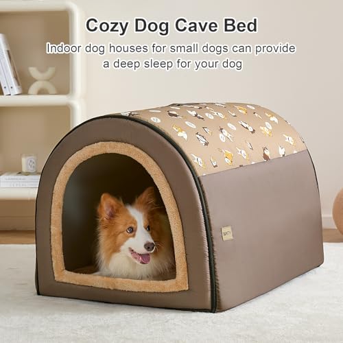 Jiupety 2 in 1 Dog House Indoor, Comfy Cave Bed Covered Dog Bed, Portable House for Medium and Large Dogs, 2XL(35"×27"×26"), Up to 70 Lb, Brown - style: 2XL