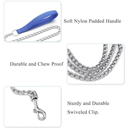 Chain Leash Metal Dog Leash Chrome Plated with Soft Padded Handle for Small Dogs.(S, Blue Handle) - color: Blue, size: Small