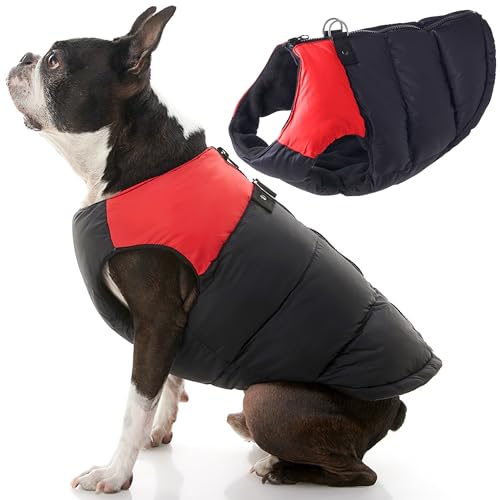 Gooby Padded Vest Dog Jacket - Red, X-Small - Warm Zip Up Vest Fleece Jacket with Dual D Ring Leash Water Resistant for Small to Medium Dogs - color: Red, size: X-Small