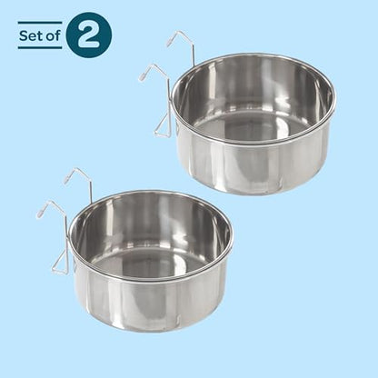 Set of 2 Stainless-Steel Dog Bowls - Cage, Kennel, and Crate Hanging Pet Bowls for Food and Water - 50.4oz or 6.3 Cups Each and Dishwasher Safe by PETMAKER - size: 50oz