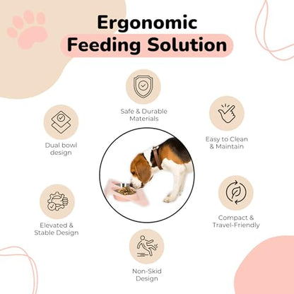 Double Dog Food Bowls Stainless Steel - Puppy Food and Water Bowl Set with Weighted Non-Slip Base - Non-Skid Design - Dog Bowl Set for Puppy Cats Kitten Small Medium Dogs - Pink - color: Pink