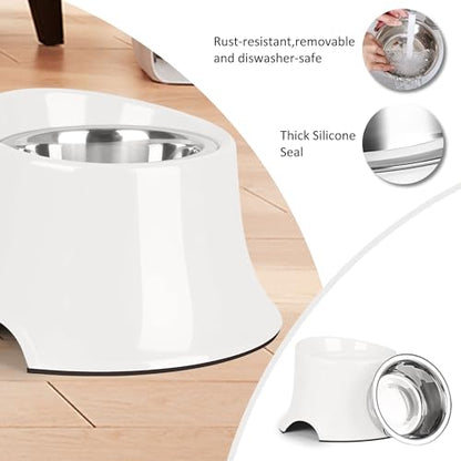 Tilted Elevated Dog Bowls Non-Slip & Non-Spill Pet Feeder with Elevated Detachable Melamine Stand, High Capacity Tilted Dog Bowl for Medium Small Size Dogs M/2 Cup White - color: White, size: M/2 Cup