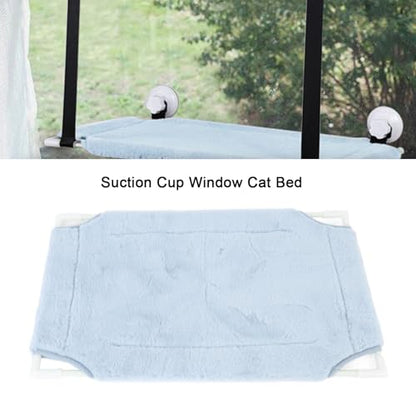 Cat Window Bed with Suction Cup, 33 Lbs Load Capacity, 19.2x12 Inches, Warm Plush, Single Layer, Sturdy Mesh and Fiberglass Rods, for Indoor Cats (Blue) - color: Blue