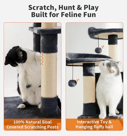 Made4Pets Tall Cat Tree, 80" Cat Tree Tower for Indoor Cats Large Adult, Modern Cat Tower with Scratching Post, Cozy Hammock, 3 Perches and 2 Condos, Sturdy and Fluffy, Dark Gray - color: Dark Gray