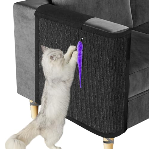Cat Scratch Couch Protector,Cat Scratch Sofa Armrest Cover with Sisal Mat and Toy for Cats,Sofa Scratcher Furniture Protector 23.6’’L*19.7’’W (Black/Right Hand) - color: Black