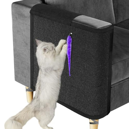 Cat Scratch Couch Protector,Cat Scratch Sofa Armrest Cover with Sisal Mat and Toy for Cats,Sofa Scratcher Furniture Protector 23.6’’L*19.7’’W (Black/Right Hand) - color: Black