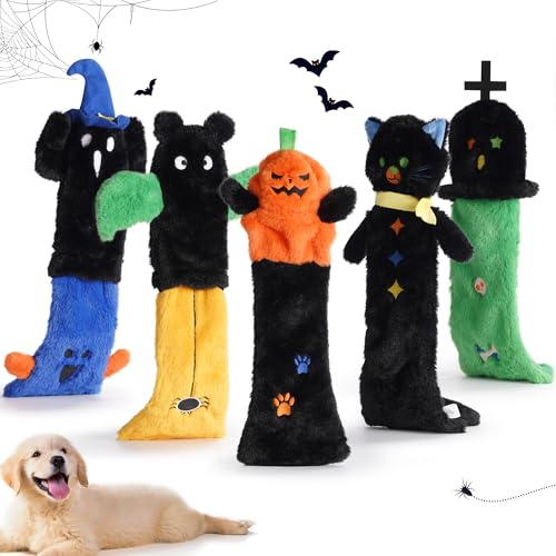 Nocciola 5 PCS Halloween Dog Squeaky Toys, No Stuffing Plush Dog Toys with Crinkle Paper, Perfect Present for Puppy, Small, Medium and Large Dogs - style: 5 Pcs Halloween Dog Squeaky Toys