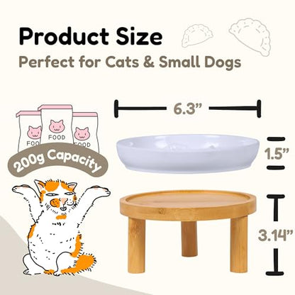 Slow Feeder Bowl, 6.3″ Elevated Cat Bowl with Stand, Melamine Wide Shallow Food Bowl, Whisker-Friendly Raised Plate, Wet Food Feeder for Slow Eating (White) - color: White, size: 1 Pack with Stand - 6.3''W x 1.5''H
