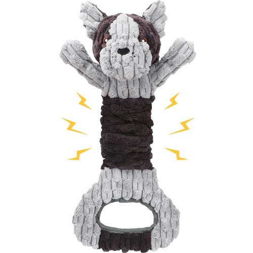 Letsmeet Plush Dog Squeak Toys with Crinkle Paper - Pull Interactive Tug of War Dog Toy, Great for Dental Health, Strengthening Bonds and Anxiety Relief for Puppies, Small, Medium, Large Dogs - color: Grey