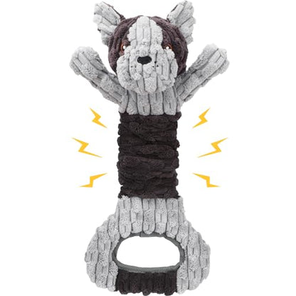 Letsmeet Plush Dog Squeak Toys with Crinkle Paper - Pull Interactive Tug of War Dog Toy, Great for Dental Health, Strengthening Bonds and Anxiety Relief for Puppies, Small, Medium, Large Dogs - color: Grey