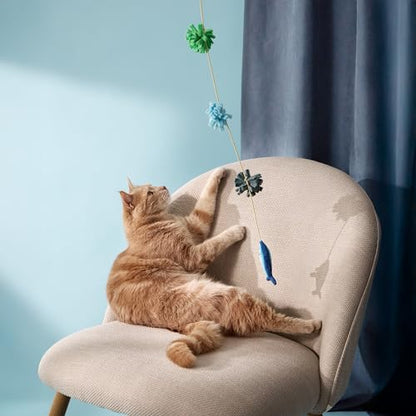 Cat Toys | Plush Fish Teaser Cat Wand Toy | Eco Friendly Interactive Cat Toys for Indoor Cats - style: Finn the Fish Teaser