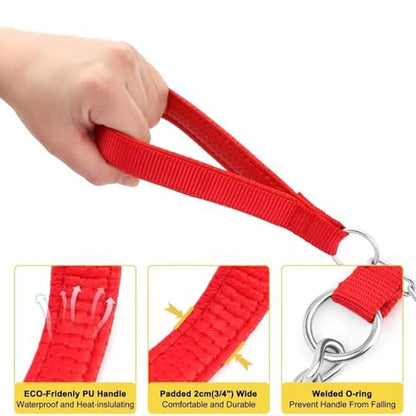 Chain Leash Metal Dog Leash Chrome Plated with Soft Padded Handle for Medium Dogs.(M, Red Handle) - color: Red, size: Medium