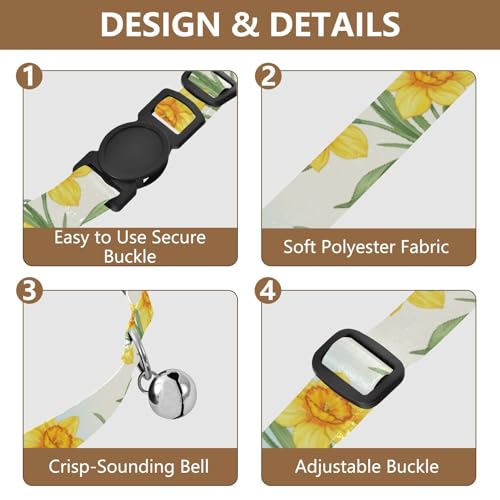 Pet Collars 2 Pack Soft Polyester Pet Collar Adjustable Length 10.6" to 17.1" - color: Yellow Flowers Green Leaves Floral