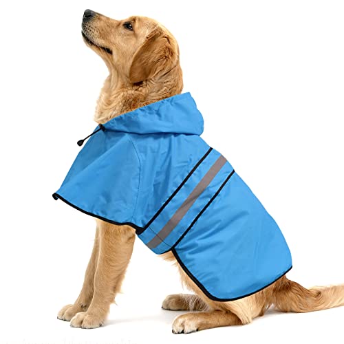 Waterproof Hooded Dog Raincoat - Adjustable Reflective Pet Jacket, Lightweight Dog Slicker Poncho for Small to X- Large Dogs and Puppies (Blue, Large) - color: Blue, size: Large