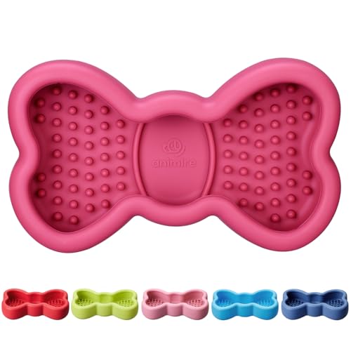 Lick Mat for Dogs, Animire Anti-Spilled Bow Tie Lick Bowls for Anxiety Relief, Silicone Slow Feeder Licking Pad with Suction Cups, Freezeable Dog Enrichment Toy for Boredom and Distraction(Rose,S) - color: A-Rose, size: S