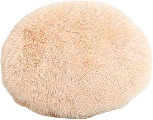 RICHRAIN Plush Cat Dog Cushion,Round Pet Warm Mat, PP Cotton Soft and Comfortable for Living Room - color: Beige, size: 37CM