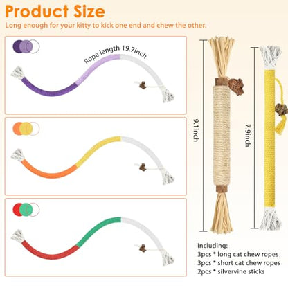 Cat Toys Silvervine Sticks - 8Pack Natural Silvervine Sticks for Cats, Cat Chew Toy for Teeth Cleaning, Interactive Kitten Chew Ropes to Redirect Chewing Habits, Kitty Chew Sticks - style: Cat Toys 8Pack