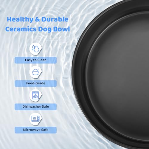 SPUNKYJUNKY Ceramics Elevated Dog Bowls with Wooden Stand Raised Dog Bowl for Medium Large Dog Food and Water Pet Feeding Bowl(Double 60OZ Bowls,Black) - color: Black(Double Bowls Set), size: Large - 7.6 CUPS