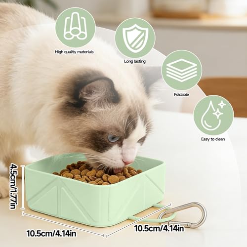 Collapsible Pet Bowls for Dogs and Cats, Portable Travel Silicone Foldable Dog Water Food Bowl with Carabiner 10.5x10.5x4.5cm - color: Green